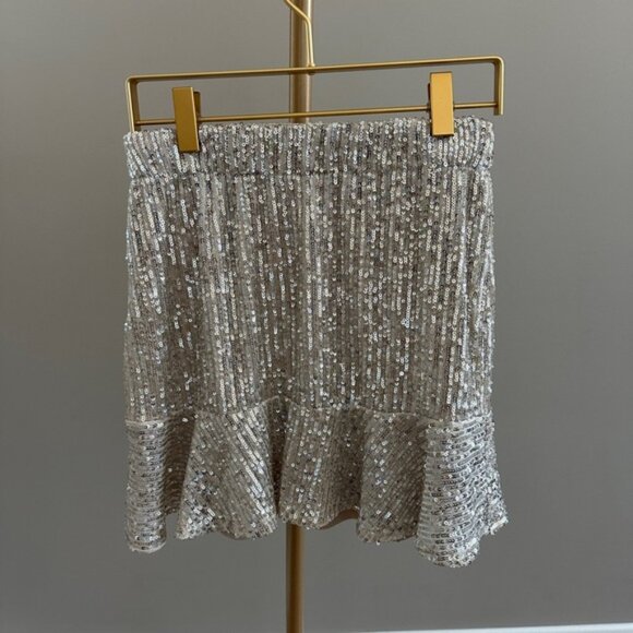 BB Dakota by Steve Madden Gold Sequin Metallic Ruffle Hem Mini Skirt – Smalll - Picture 1 of 4